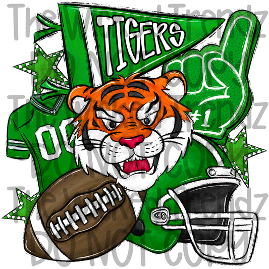 Tigers Green Football Team Mascot Digital Design