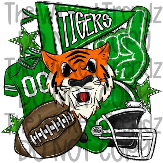 Tigers Green Football Team Mascot Digital Design
