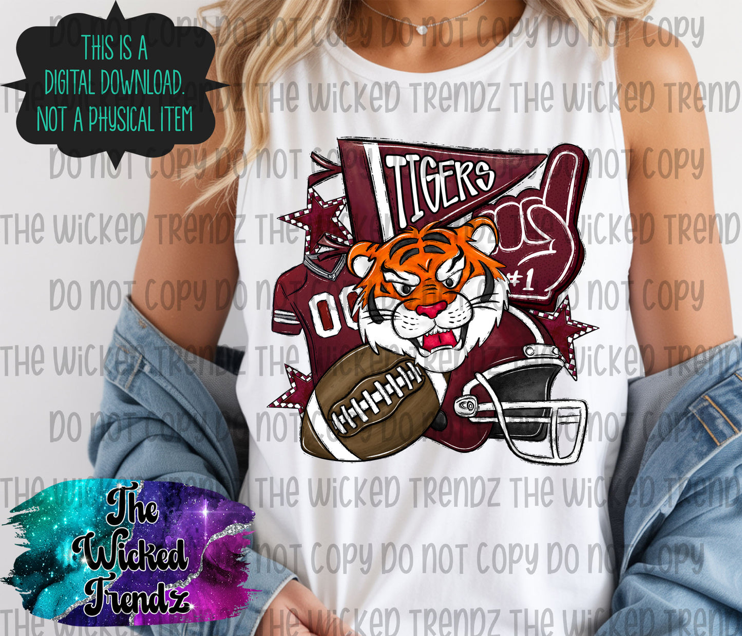 Tigers Maroon Football Mascot Digital Design