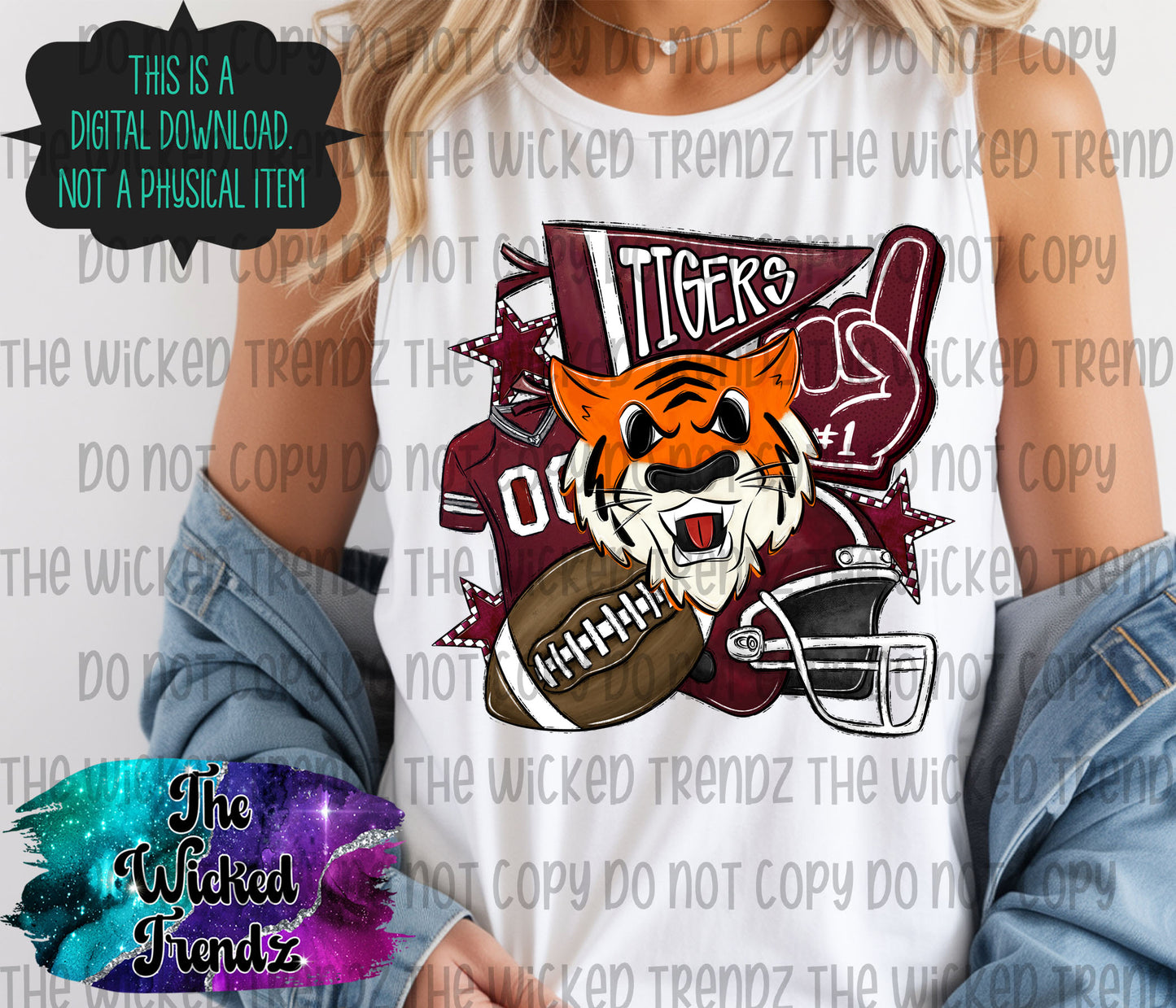 Tigers Maroon Football Mascot Digital Design