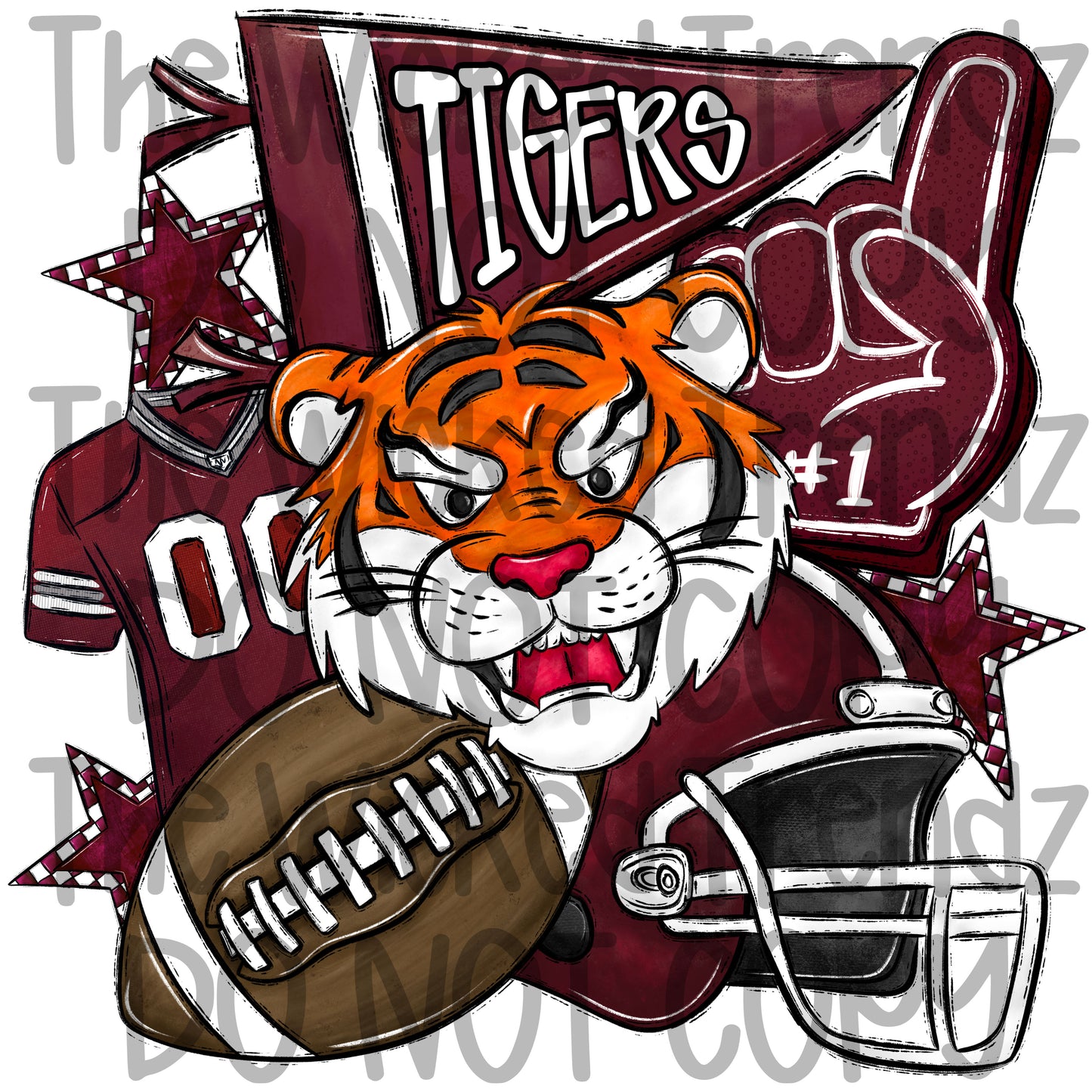 Tigers Maroon Football Mascot Digital Design