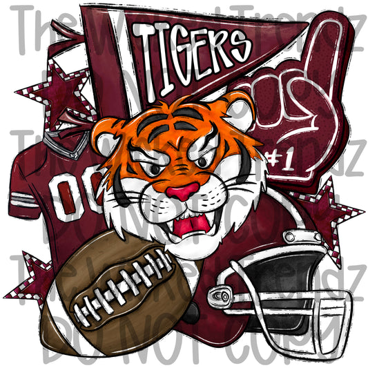 Tigers Maroon Football Team Mascot Digital Design