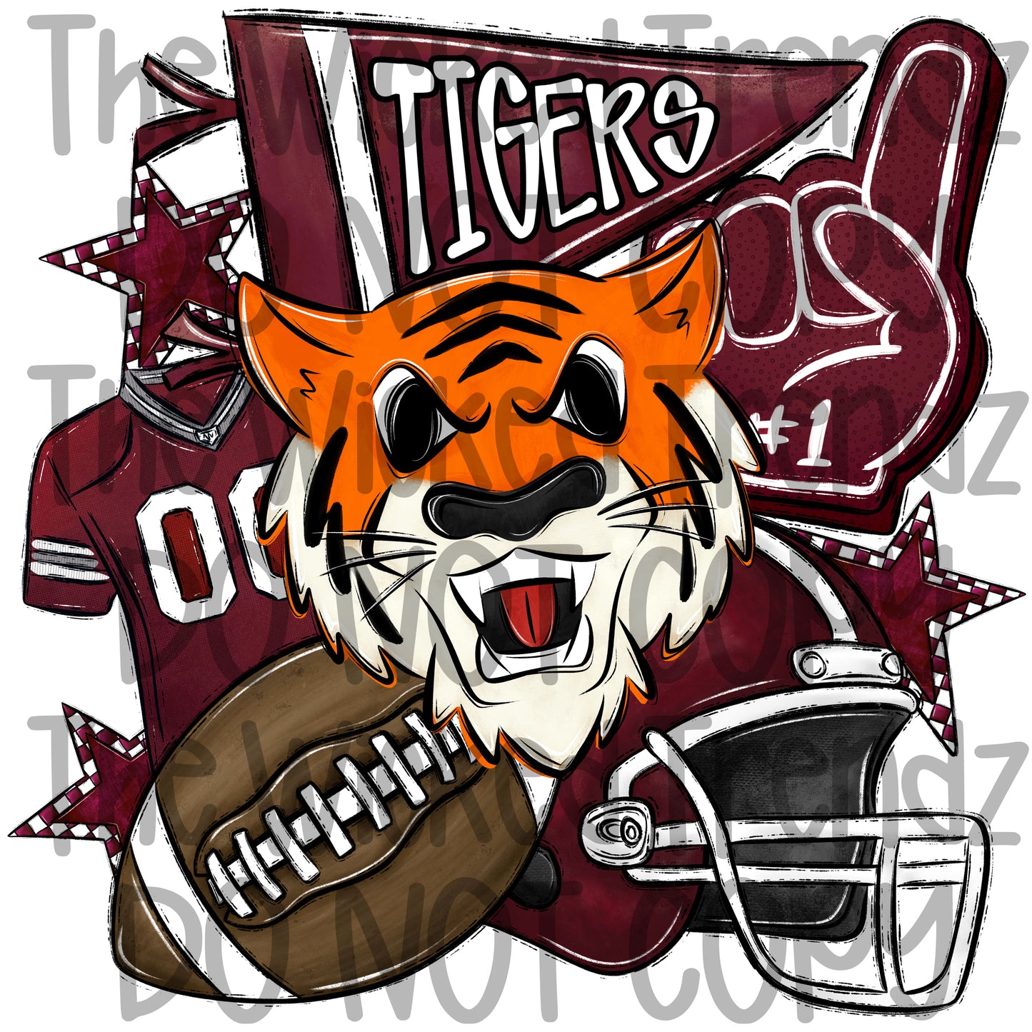 Tigers Maroon Football Mascot Digital Design