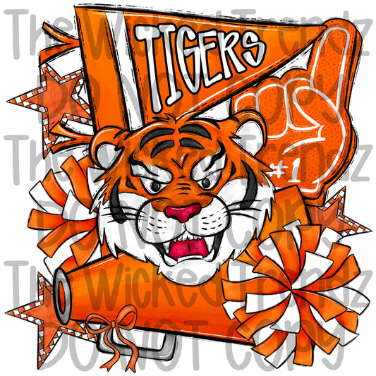 Tigers Orange Cheer Cheerleading Cheerleader Mascot Digital Design Spirit Shirt Design