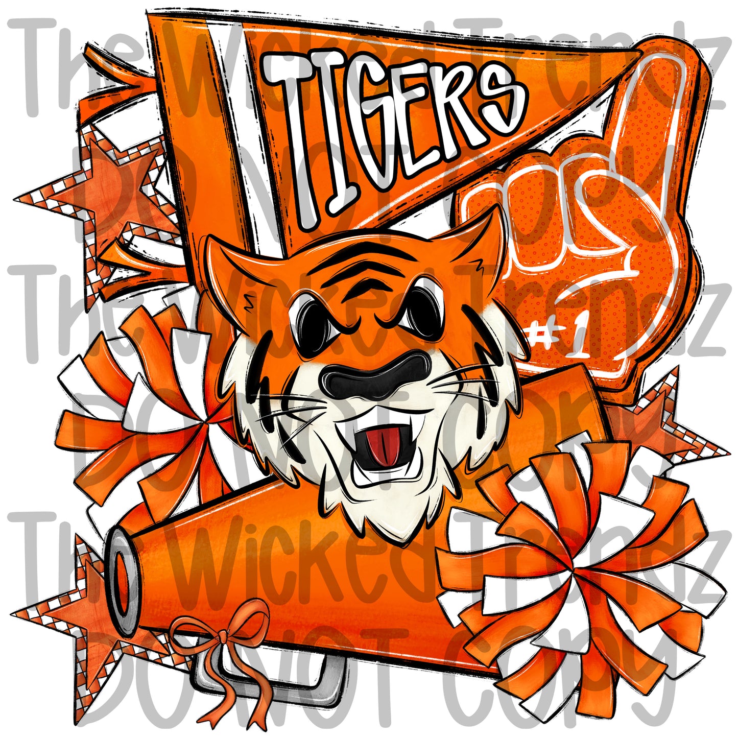 Tigers Orange Cheer Cheerleading Cheerleader Mascot Digital Design Spirit Shirt Design