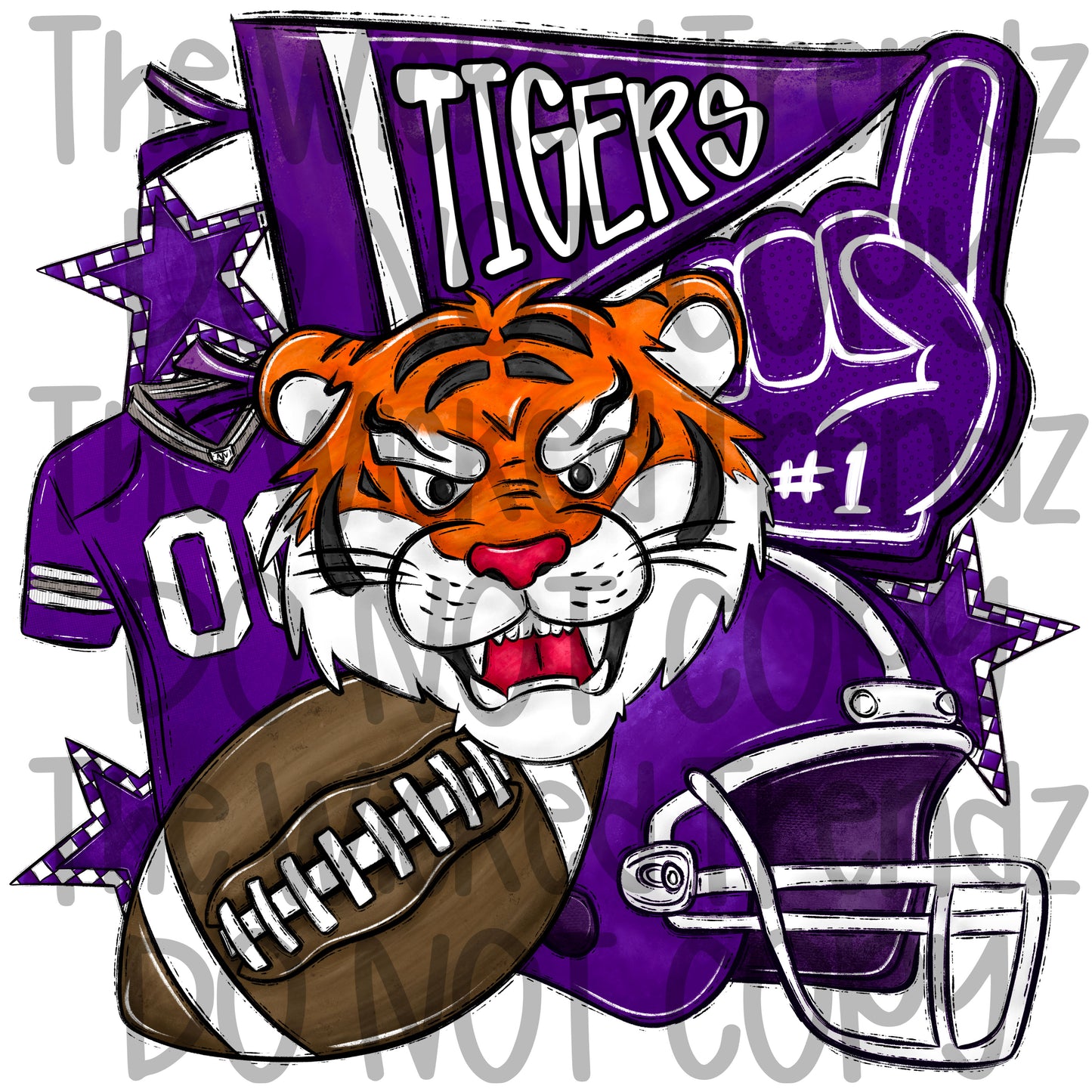 Tigers Purple Football Mascot Digital Design