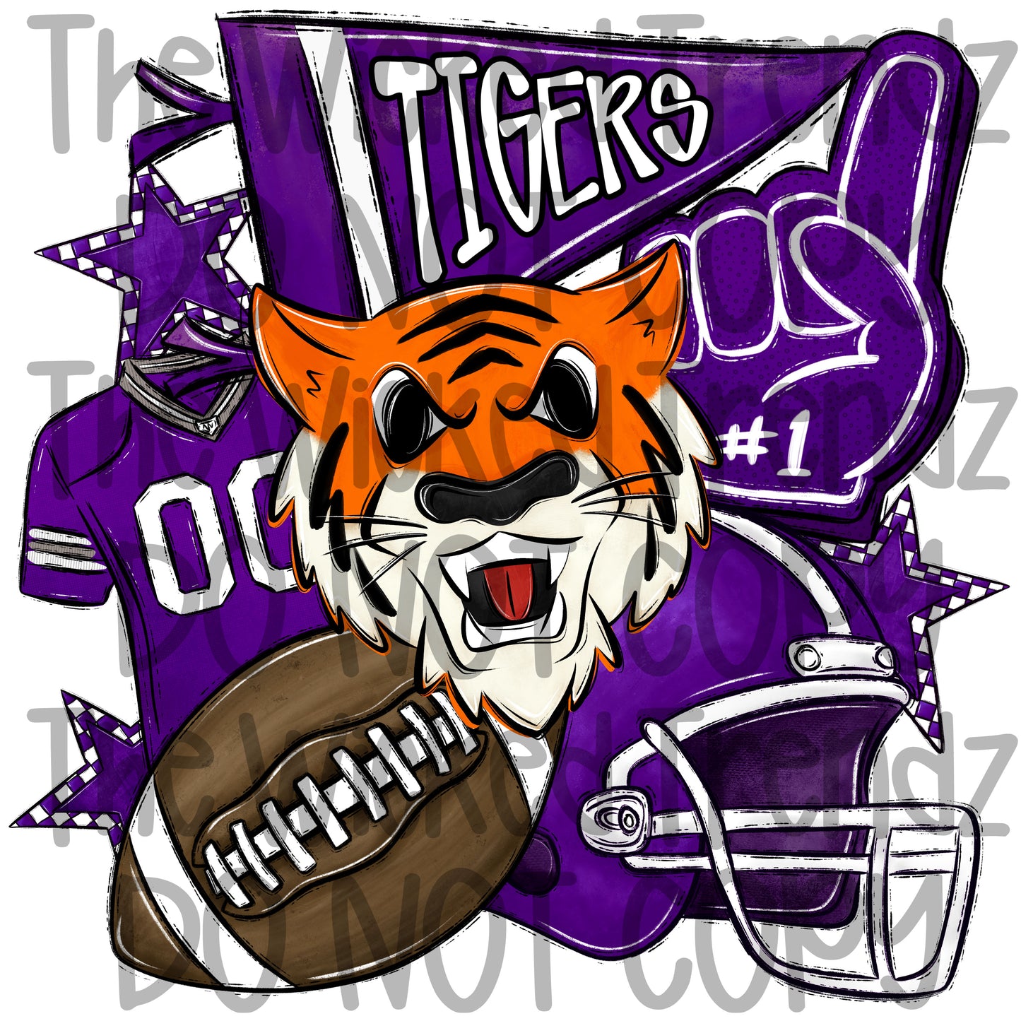 Tigers Purple Football Mascot Digital Design
