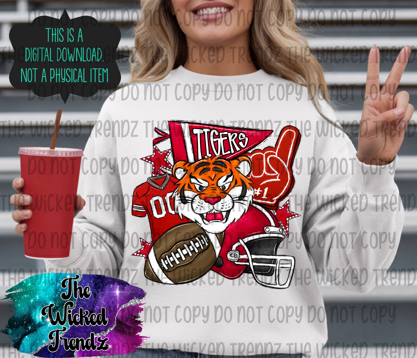 Tigers Red Football Mascot Digital Design