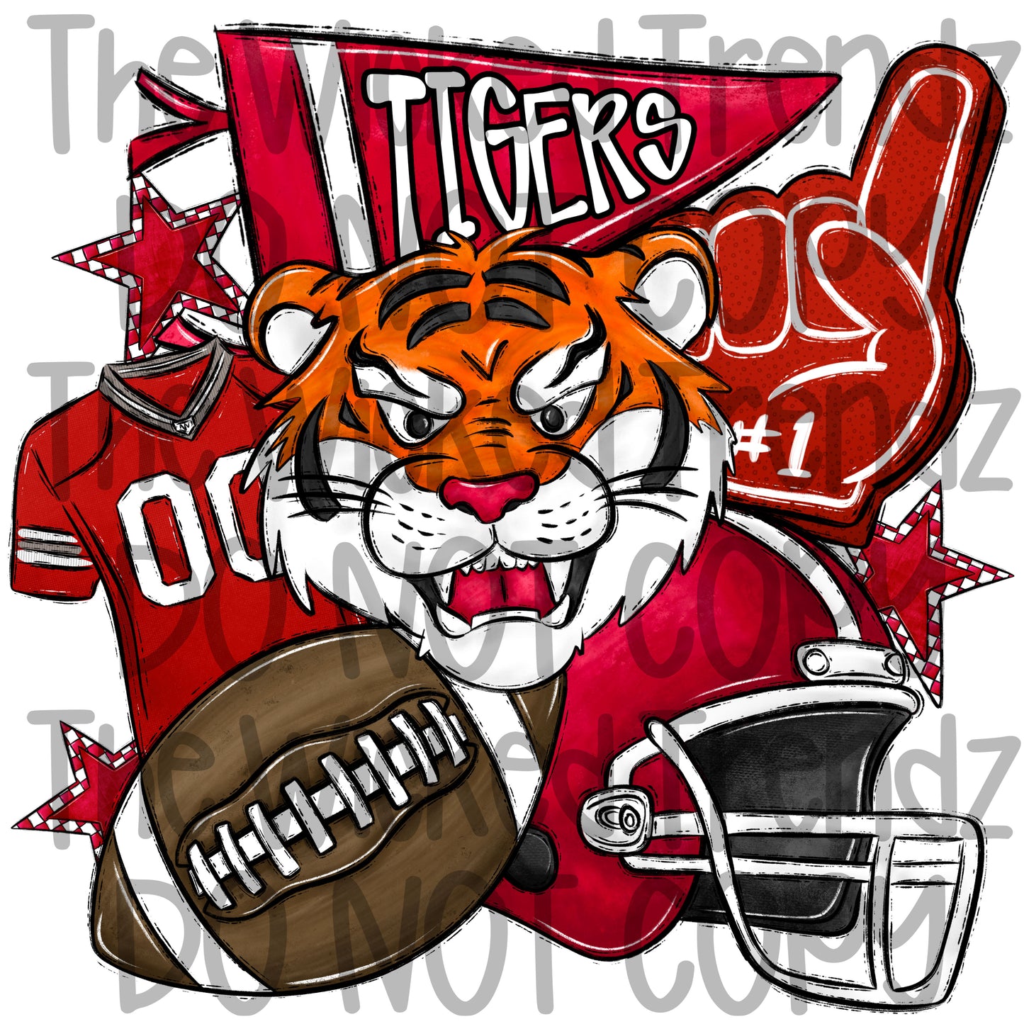 Tigers Red Football Mascot Digital Design