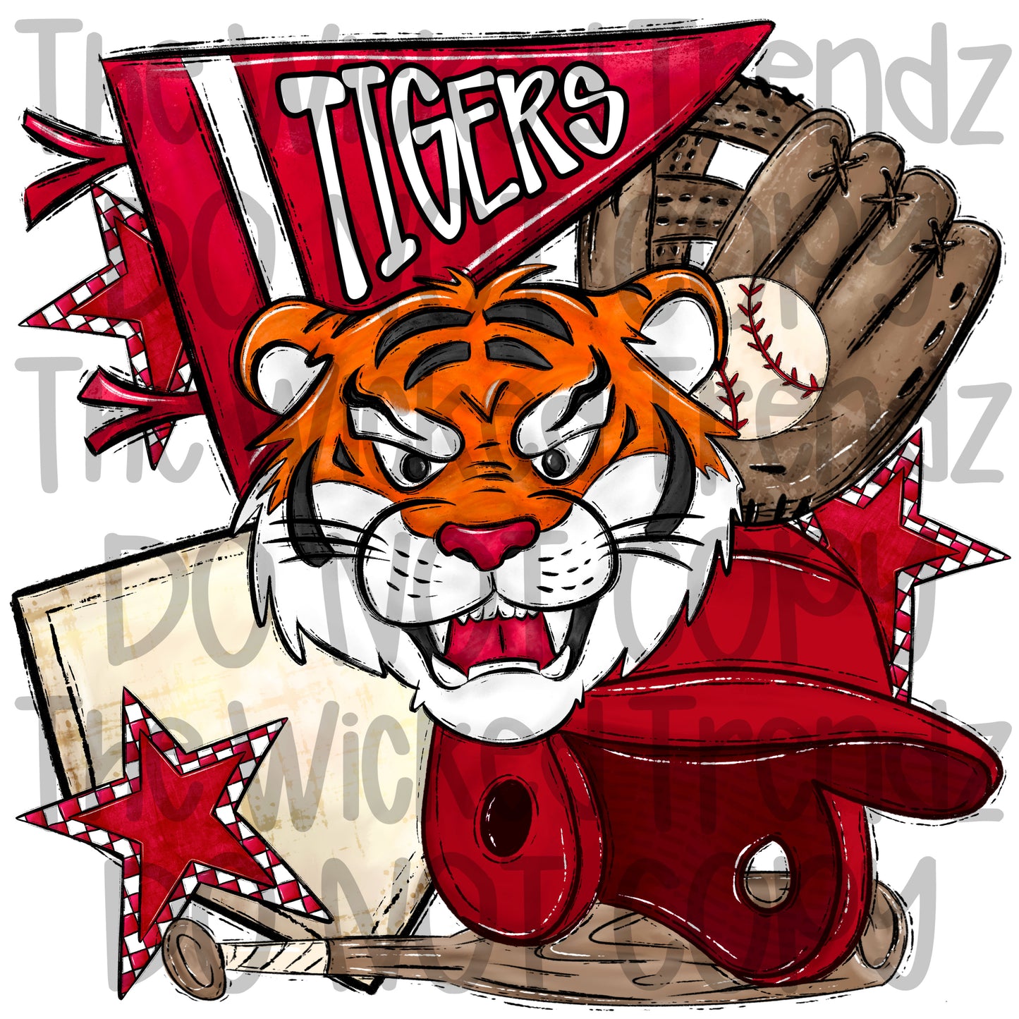 Tigers Red Baseball Team Mascot Digital Design