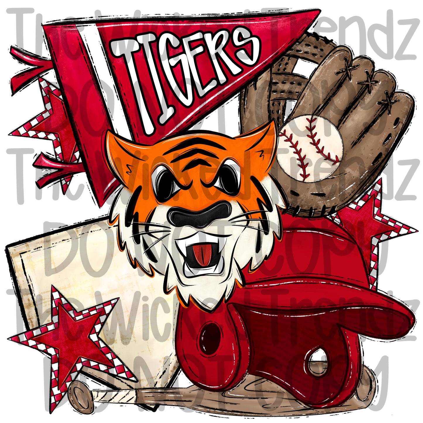 Tigers Red Baseball Team Mascot Digital Design