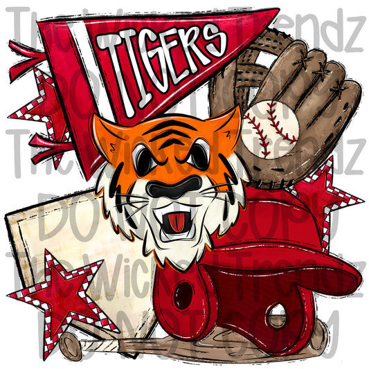 Tigers Red Baseball Team Mascot Digital Design