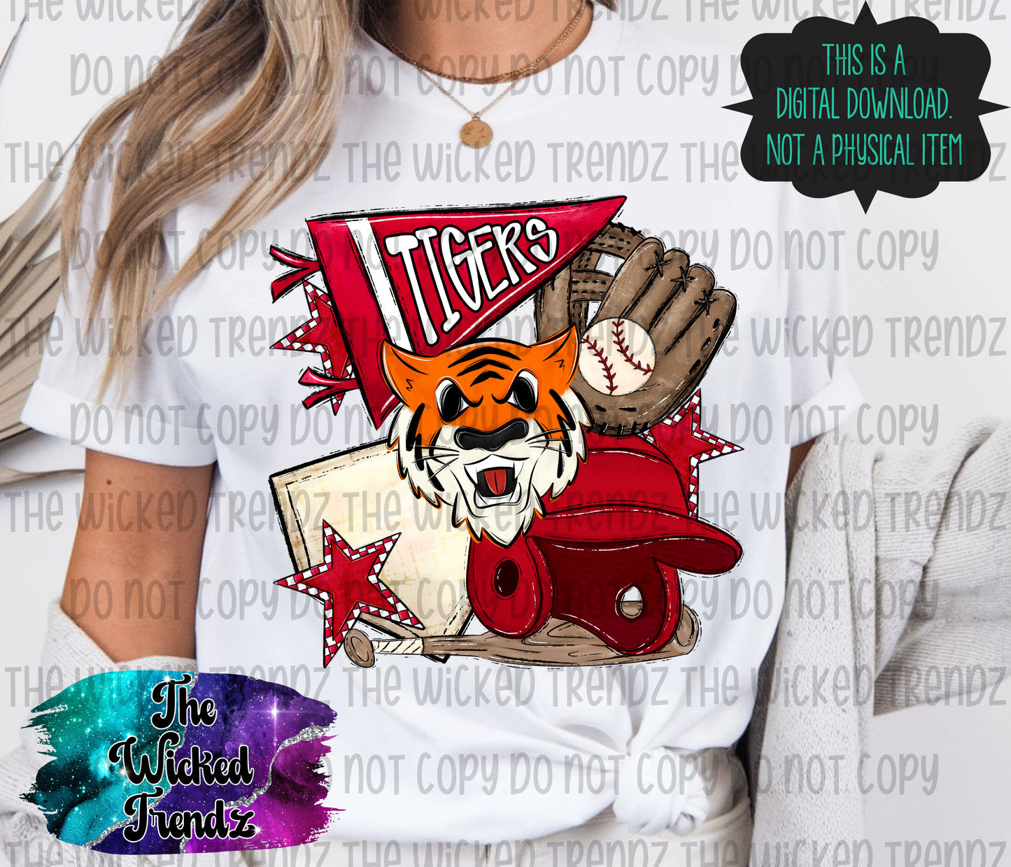 Tigers Red Baseball Team Mascot Digital Design