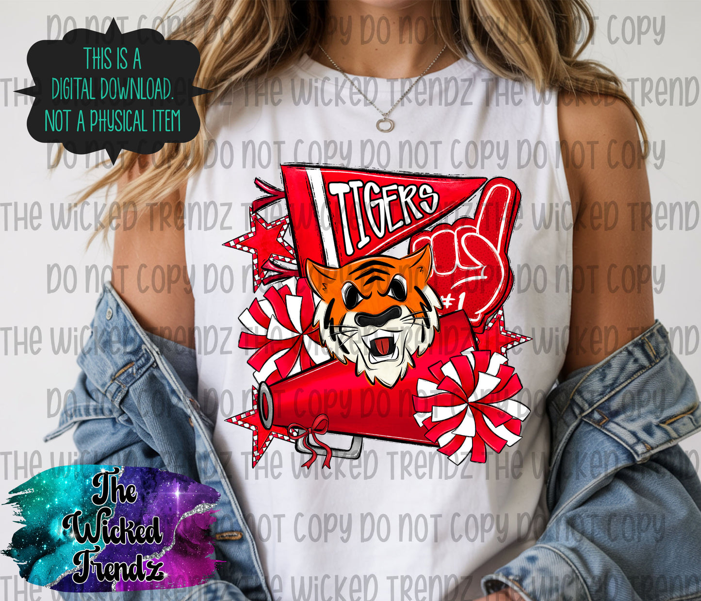 Tigers Red Cheer Cheerleading Cheerleader Mascot Digital Design Spirit Shirt Design