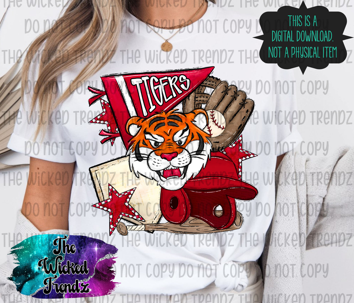 Tigers Red Baseball Team Mascot Digital Design