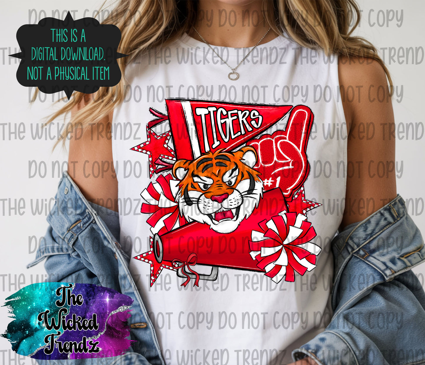 Tigers Red Cheer Cheerleading Cheerleader Mascot Digital Design Spirit Shirt Design
