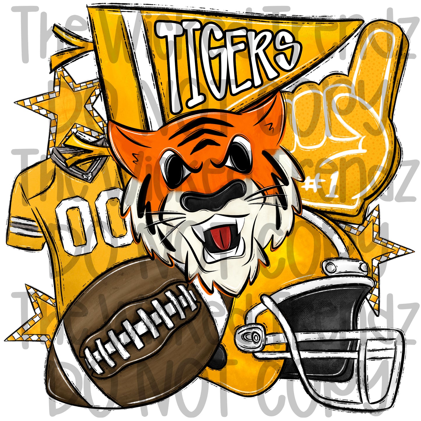 Tigers Yellow Football Mascot Digital Design