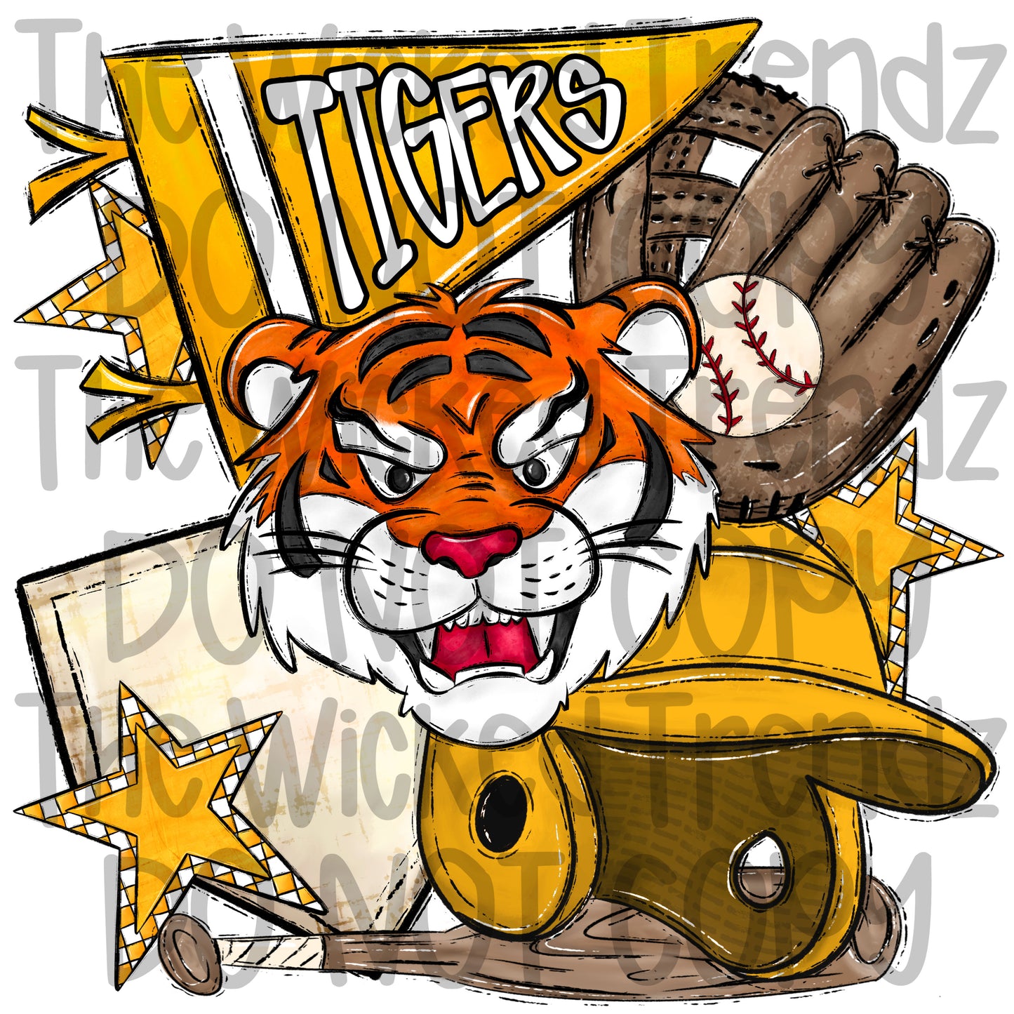 Tigers Yellow Baseball Team Mascot Digital Design