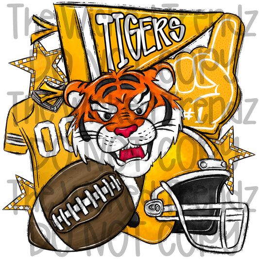 Tigers Yellow Football Team Mascot Digital Design