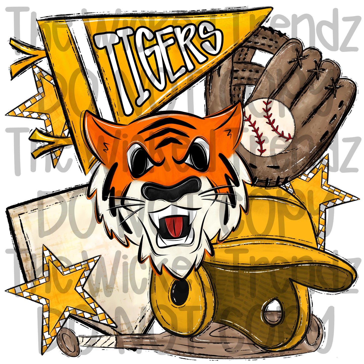 Tigers Yellow Baseball Team Mascot Digital Design