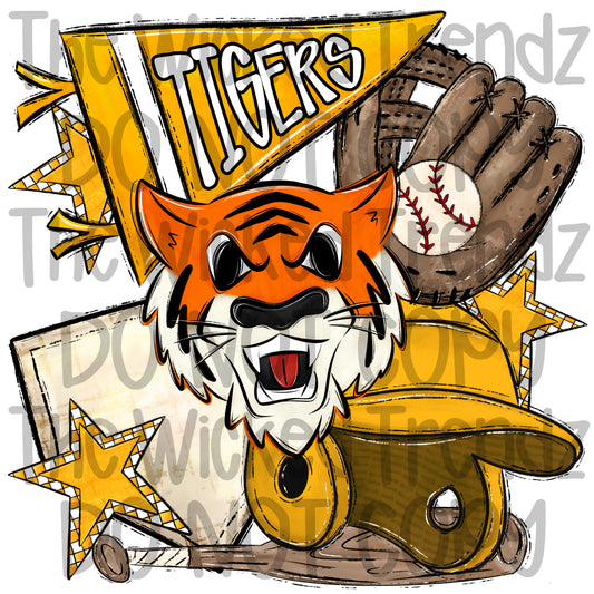 Tigers Yellow Baseball Team Mascot Digital Design