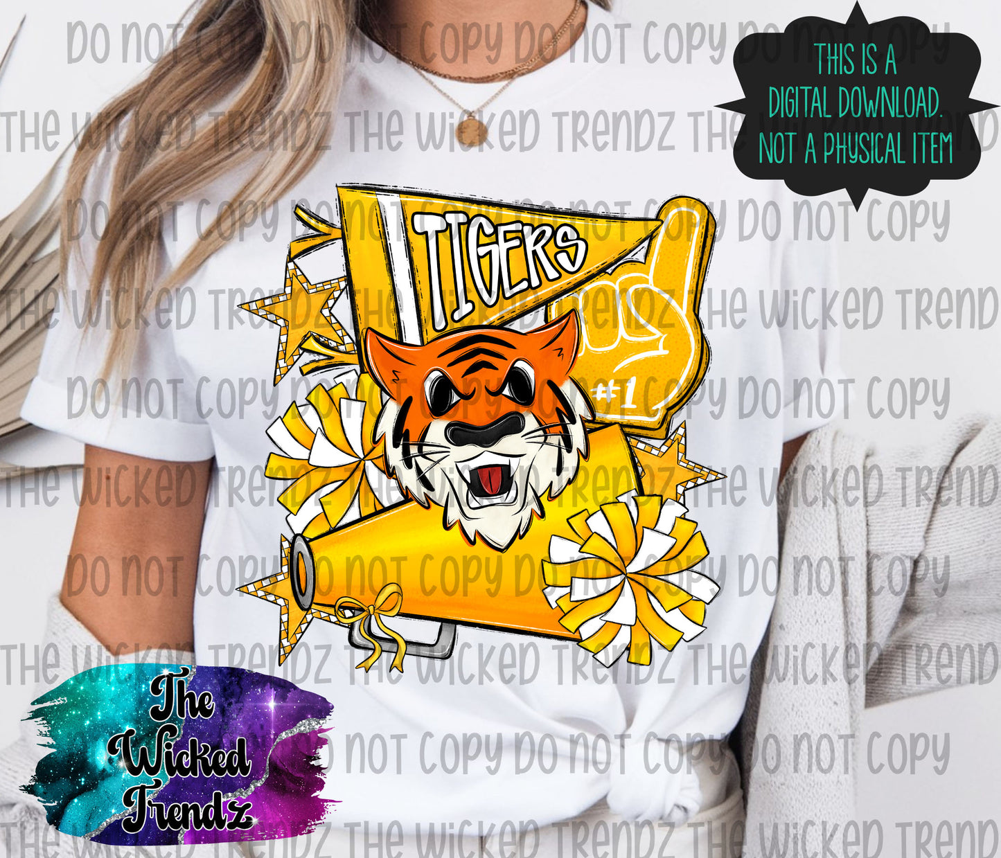 Tigers Yellow Cheer Cheerleading Cheerleader Mascot Digital Design Spirit Shirt Design