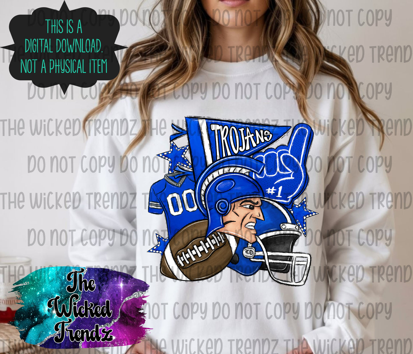 Trojans Blue Football Mascot Digital Design