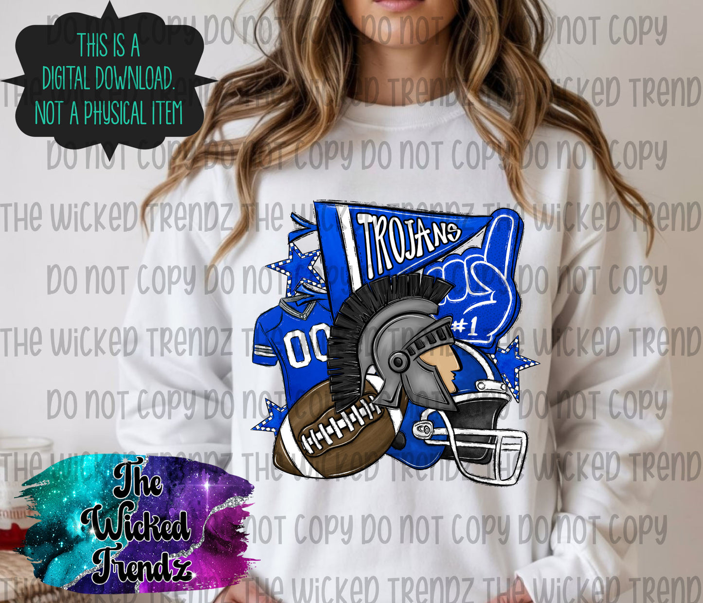 Trojans Blue Football Mascot Digital Design