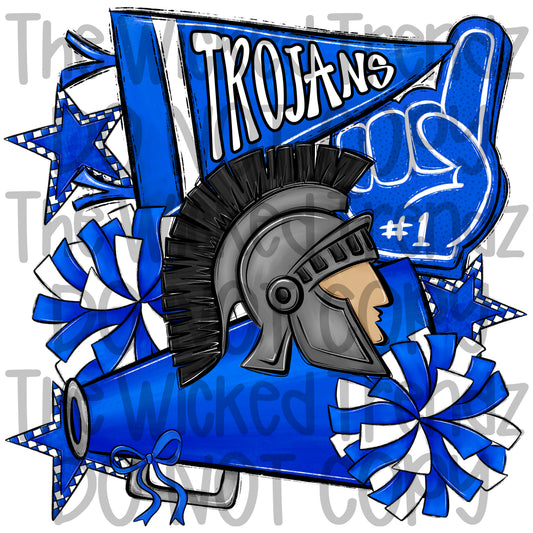 Trojans Blue Cheer Cheerleading Cheerleader Mascot Digital Design Spirit Shirt Design
