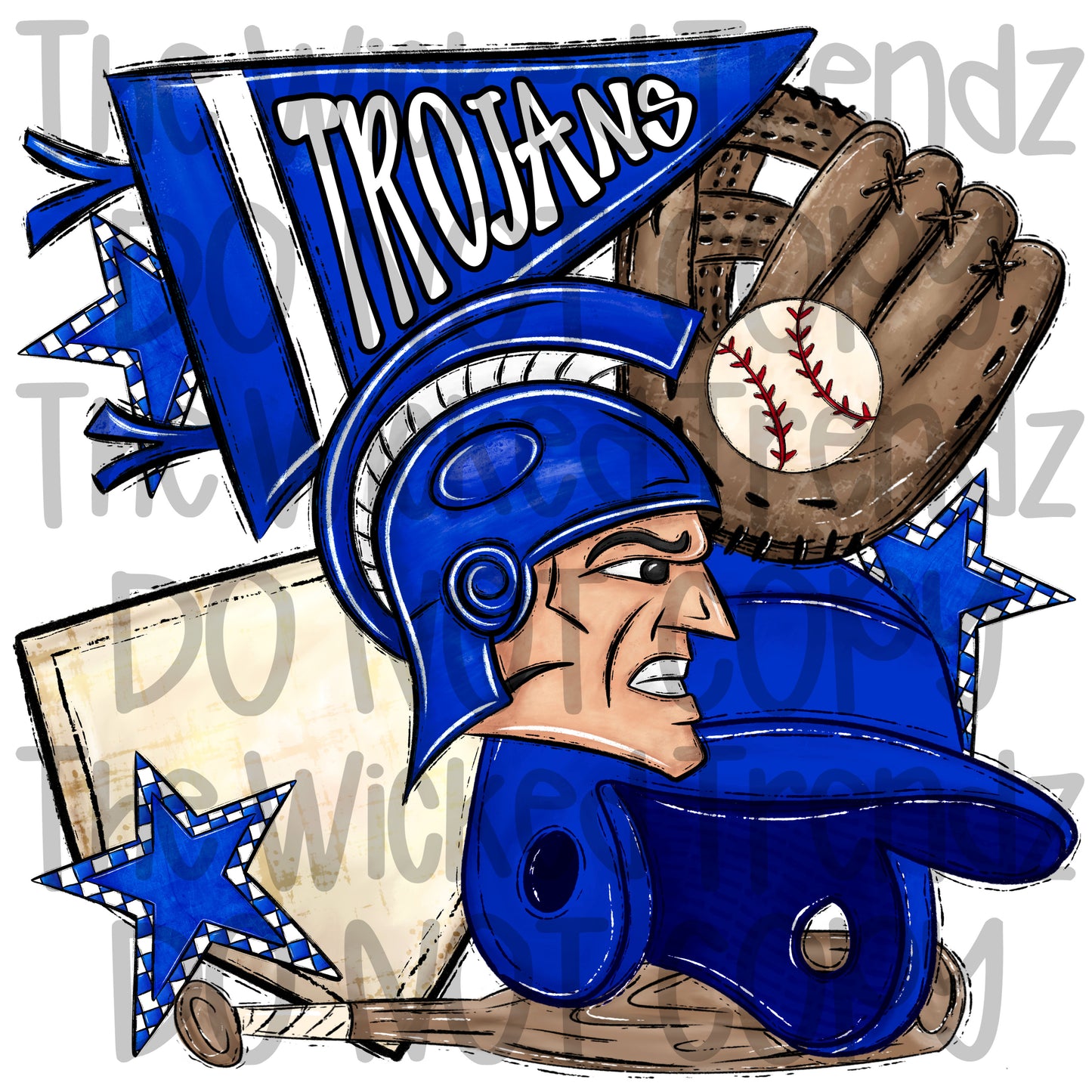 Trojans Blue Baseball Team Mascot Digital Design