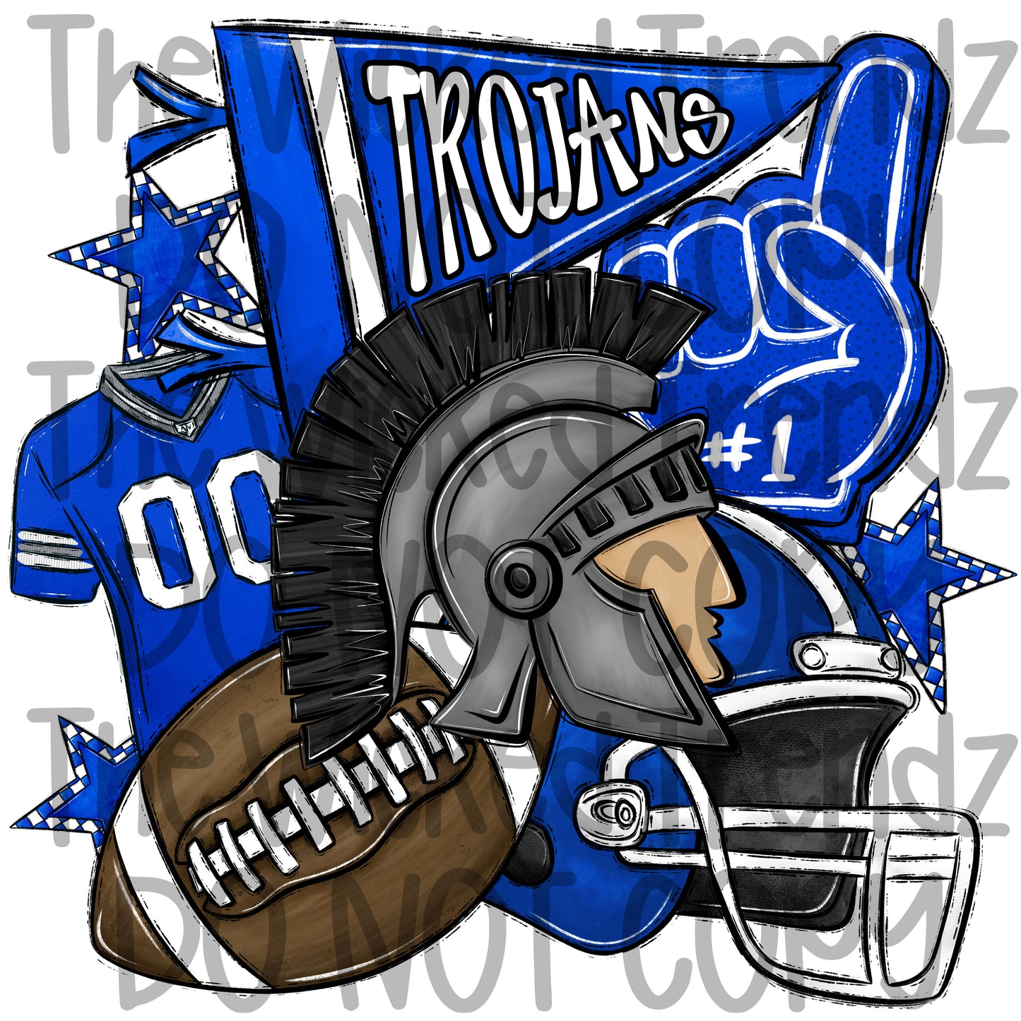 Trojans Blue Football Mascot Digital Design