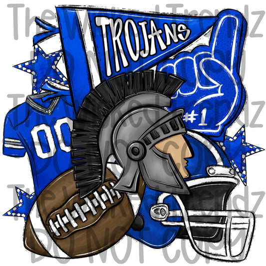 Trojans Blue Football Team Mascot Digital Design