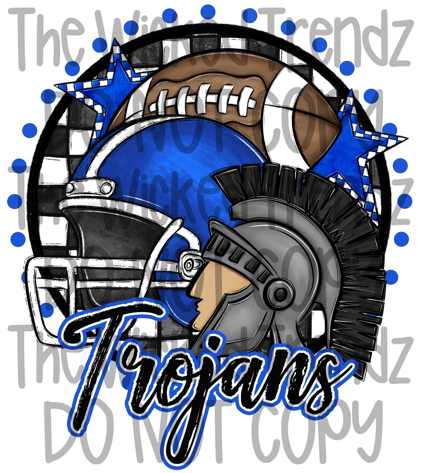 Trojans Blue Football Mascot Digital Design