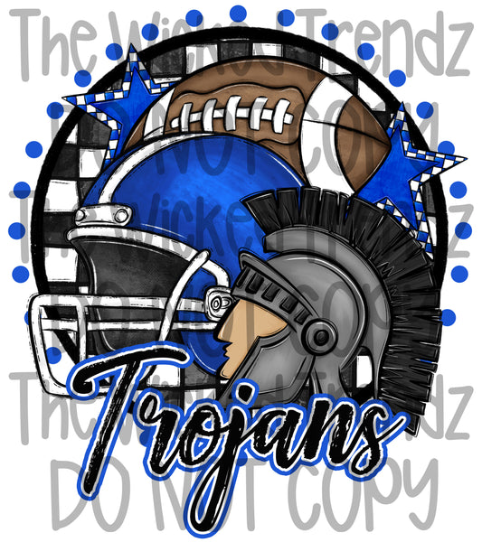 Trojans Blue Football Team Mascot Digital Design
