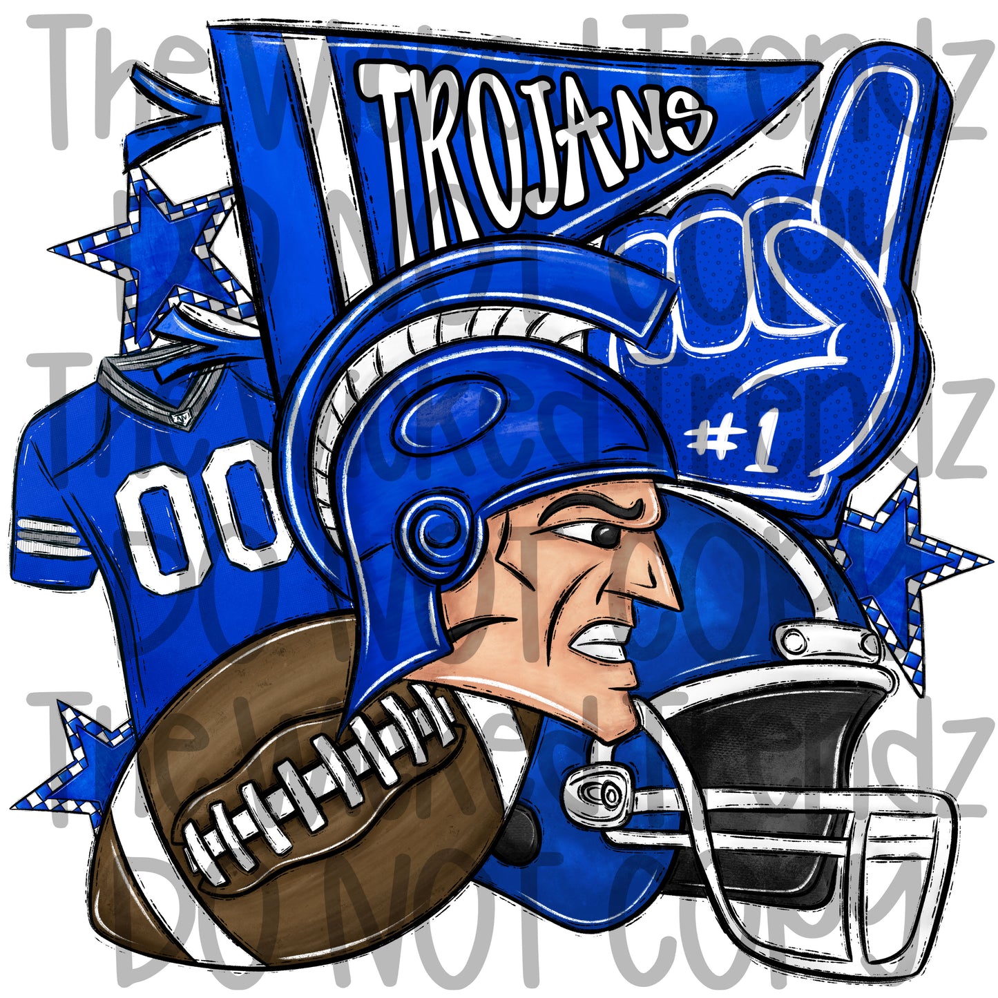 Trojans Blue Football Mascot Digital Design