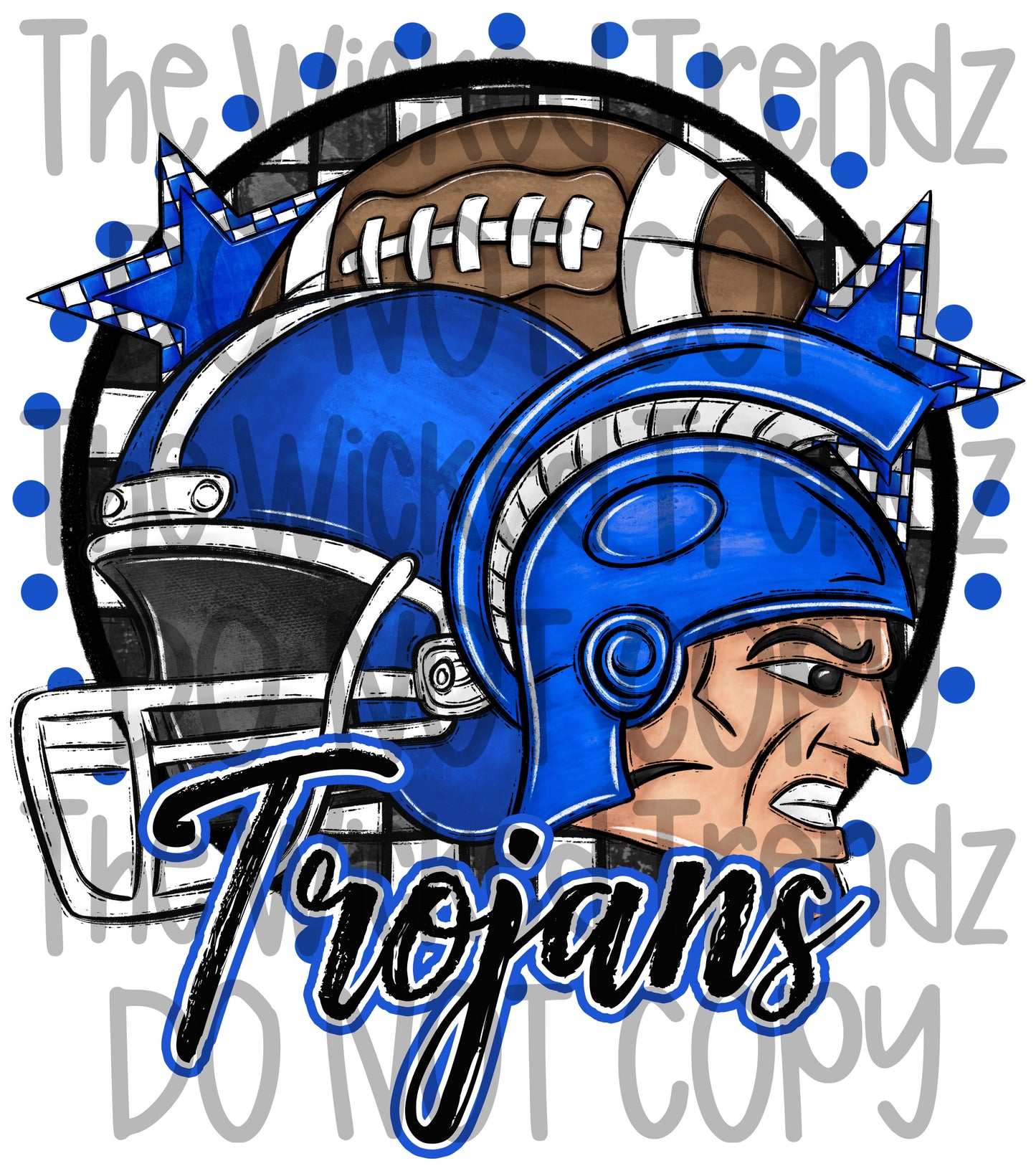 Trojans Blue Football Mascot Digital Design