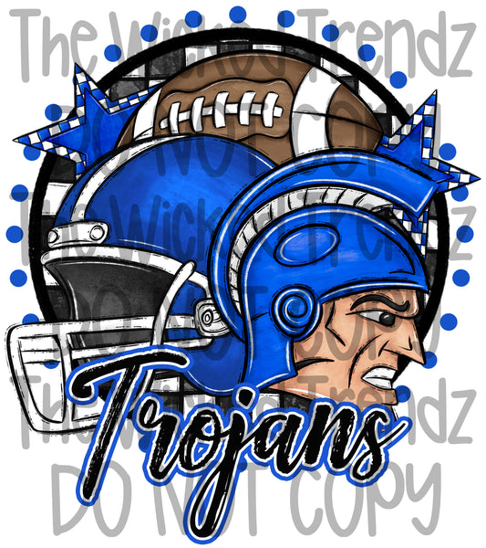 Trojans Blue Football Team Mascot Digital Design