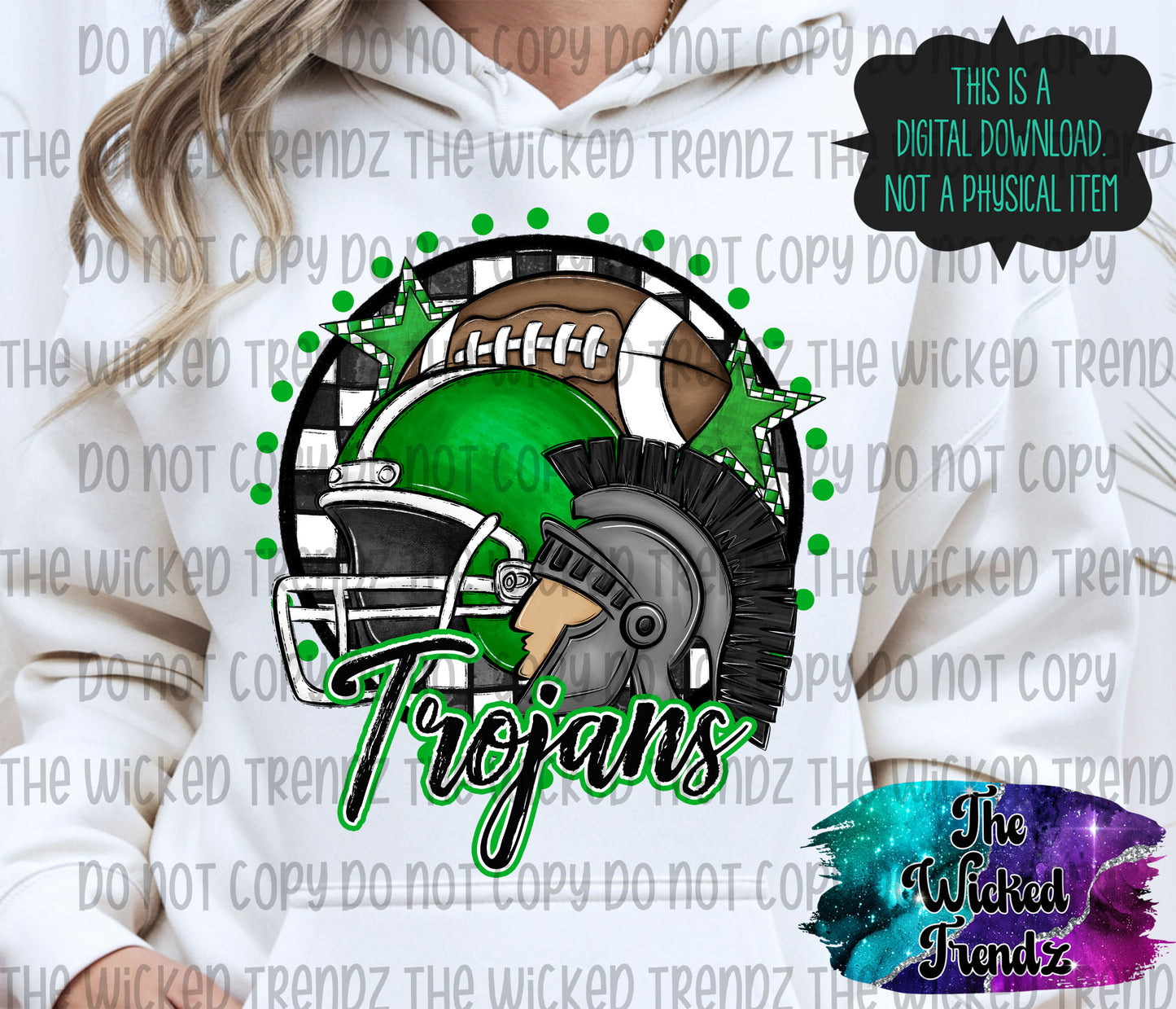Trojans Green Football Mascot Digital Design