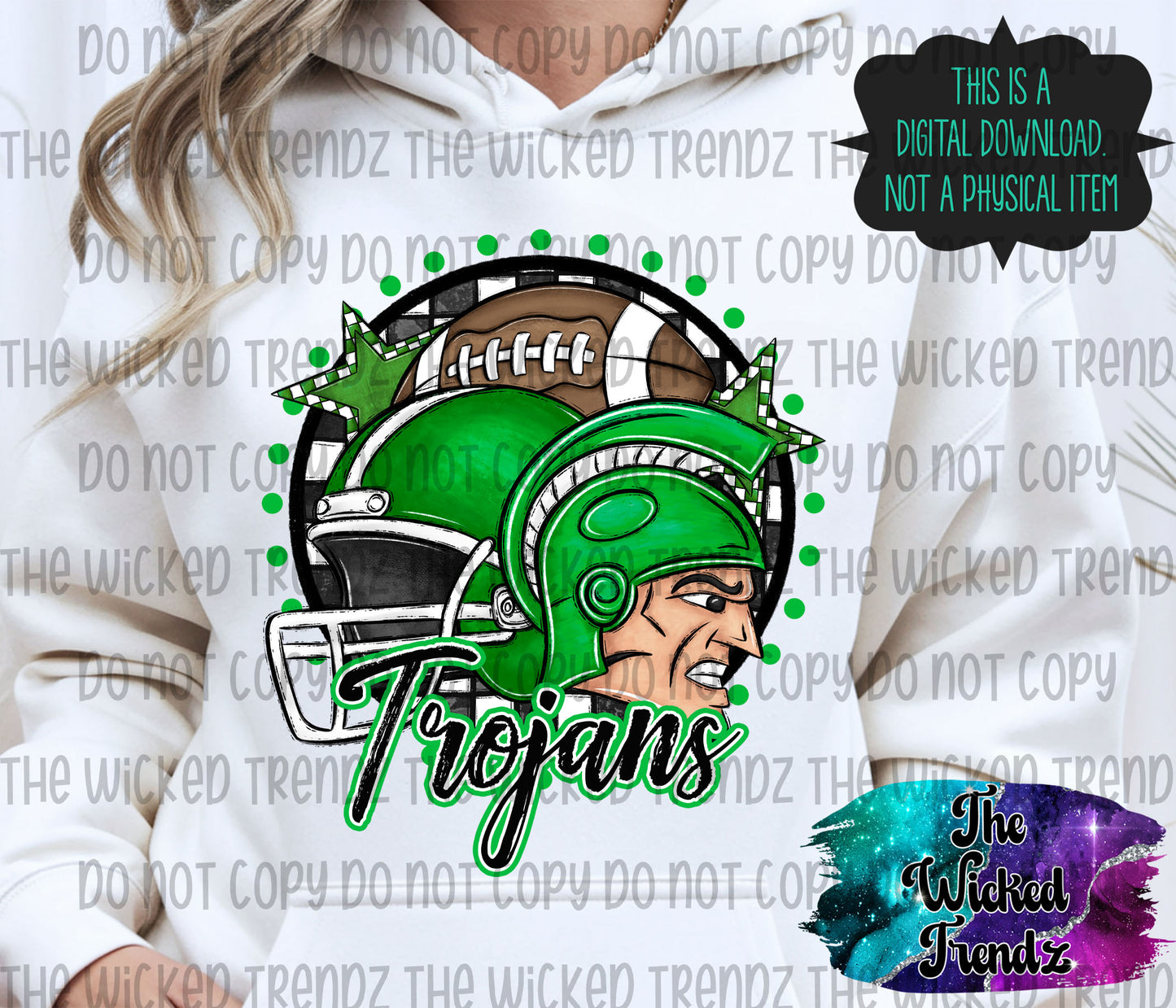 Trojans Green Football Mascot Digital Design