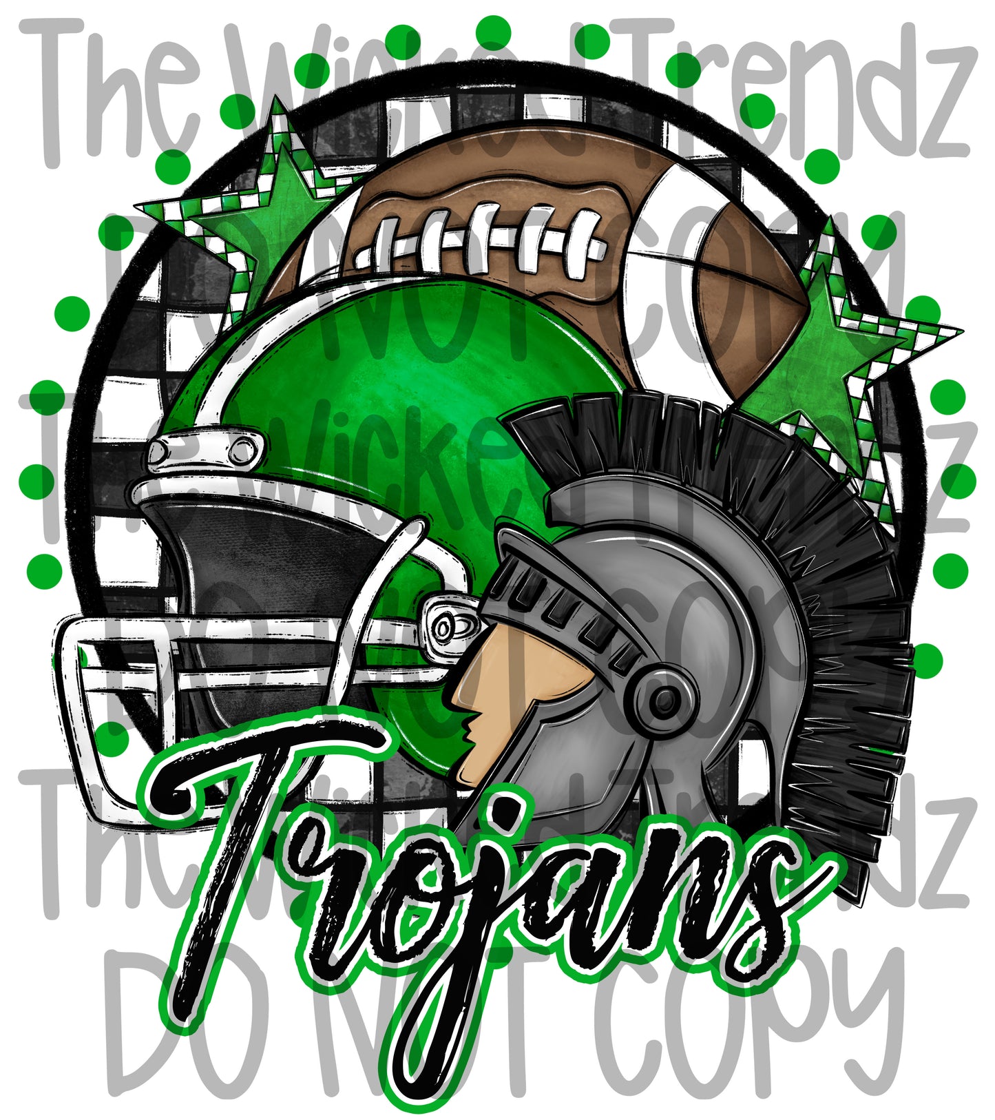 Trojans Green Football Mascot Digital Design