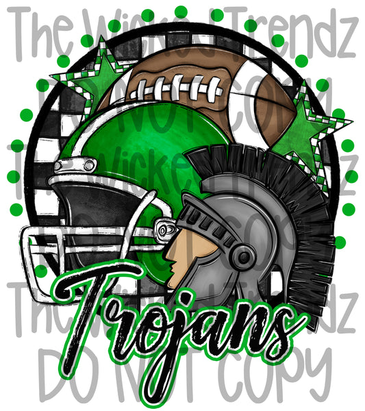 Trojans Green Football Team Mascot Digital Design
