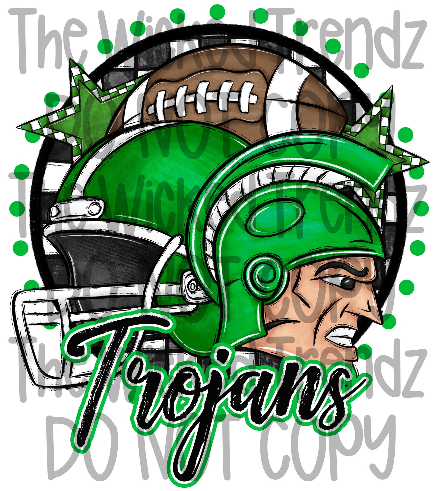 Trojans Green Football Mascot Digital Design