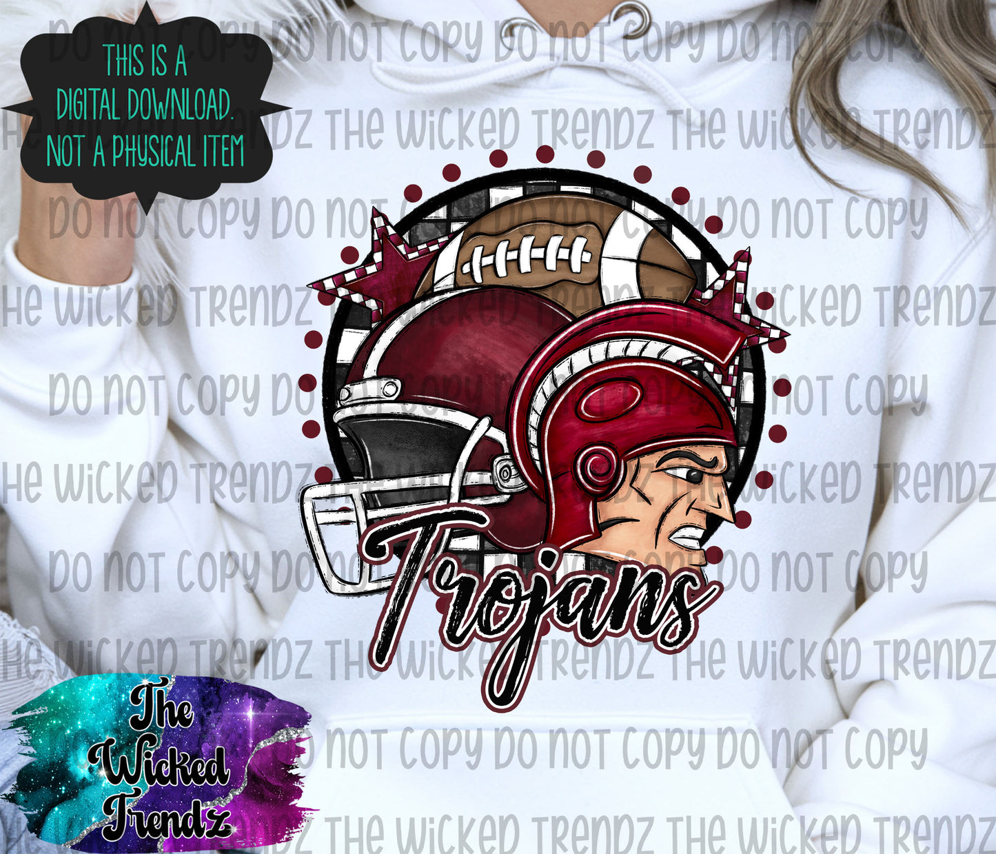 Trojans Maroon Football Mascot Digital Design