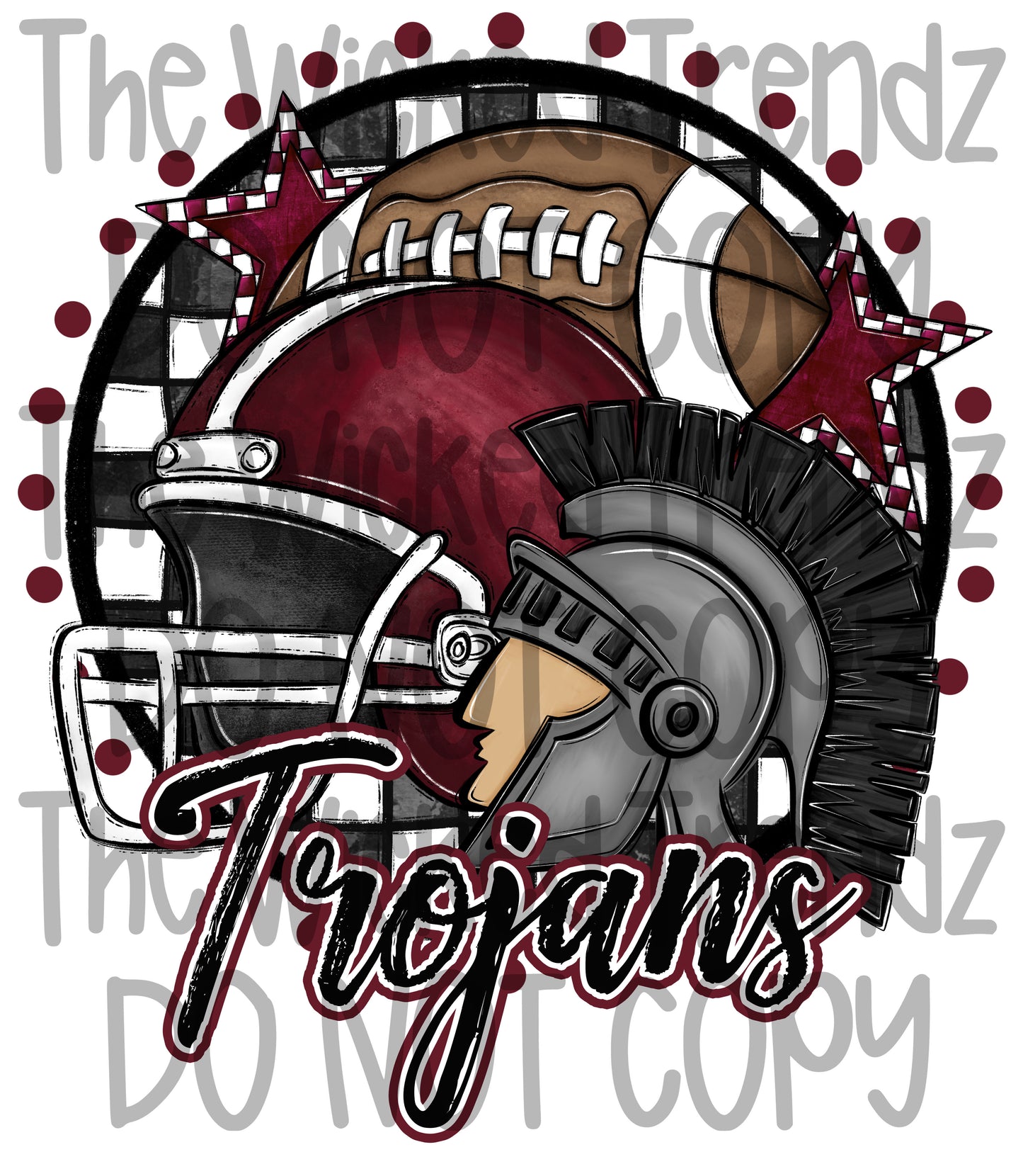 Trojans Maroon Football Mascot Digital Design