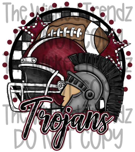Trojans Maroon Football Team Mascot Digital Design