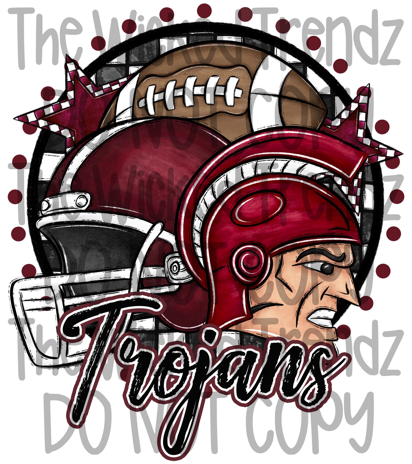 Trojans Maroon Football Mascot Digital Design