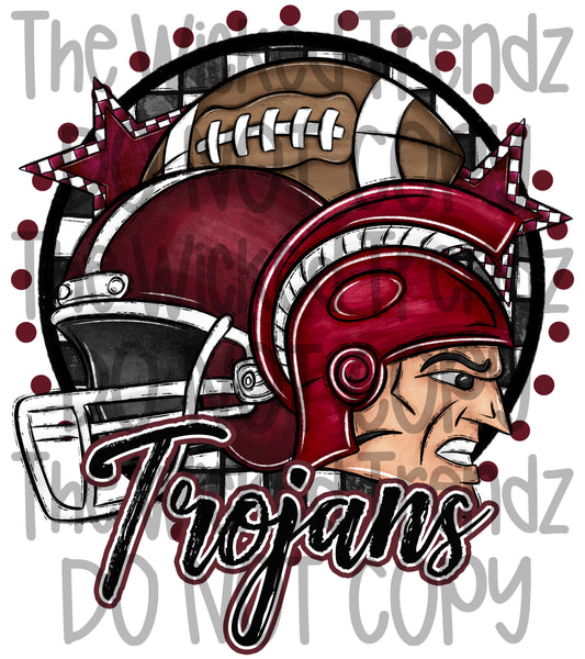 Trojans Maroon Football Team Mascot Digital Design