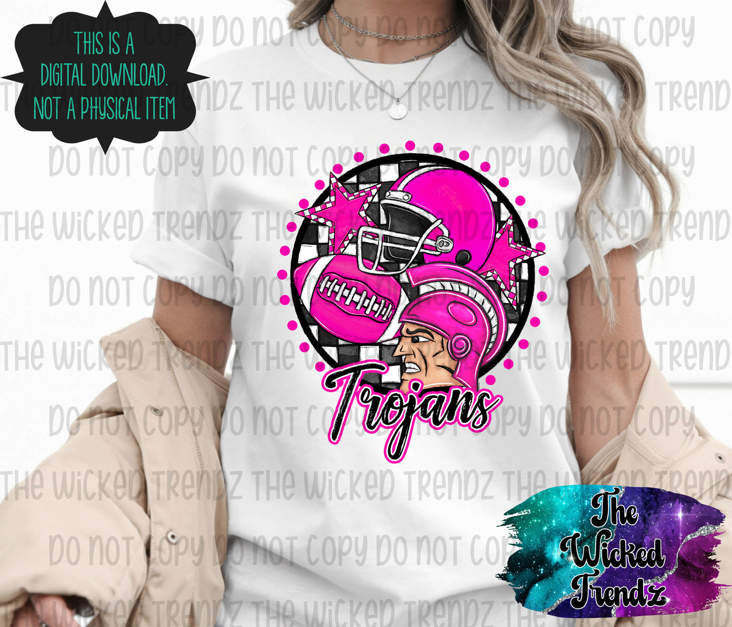 Trojans Pink Out Football Cheer Mascot Digital Design October Awareness