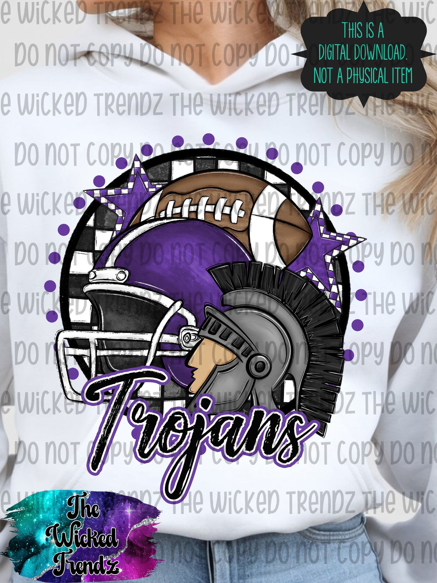 Trojans Purple Football Mascot Digital Design