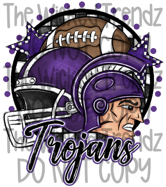 Trojans Purple Football Mascot Digital Design
